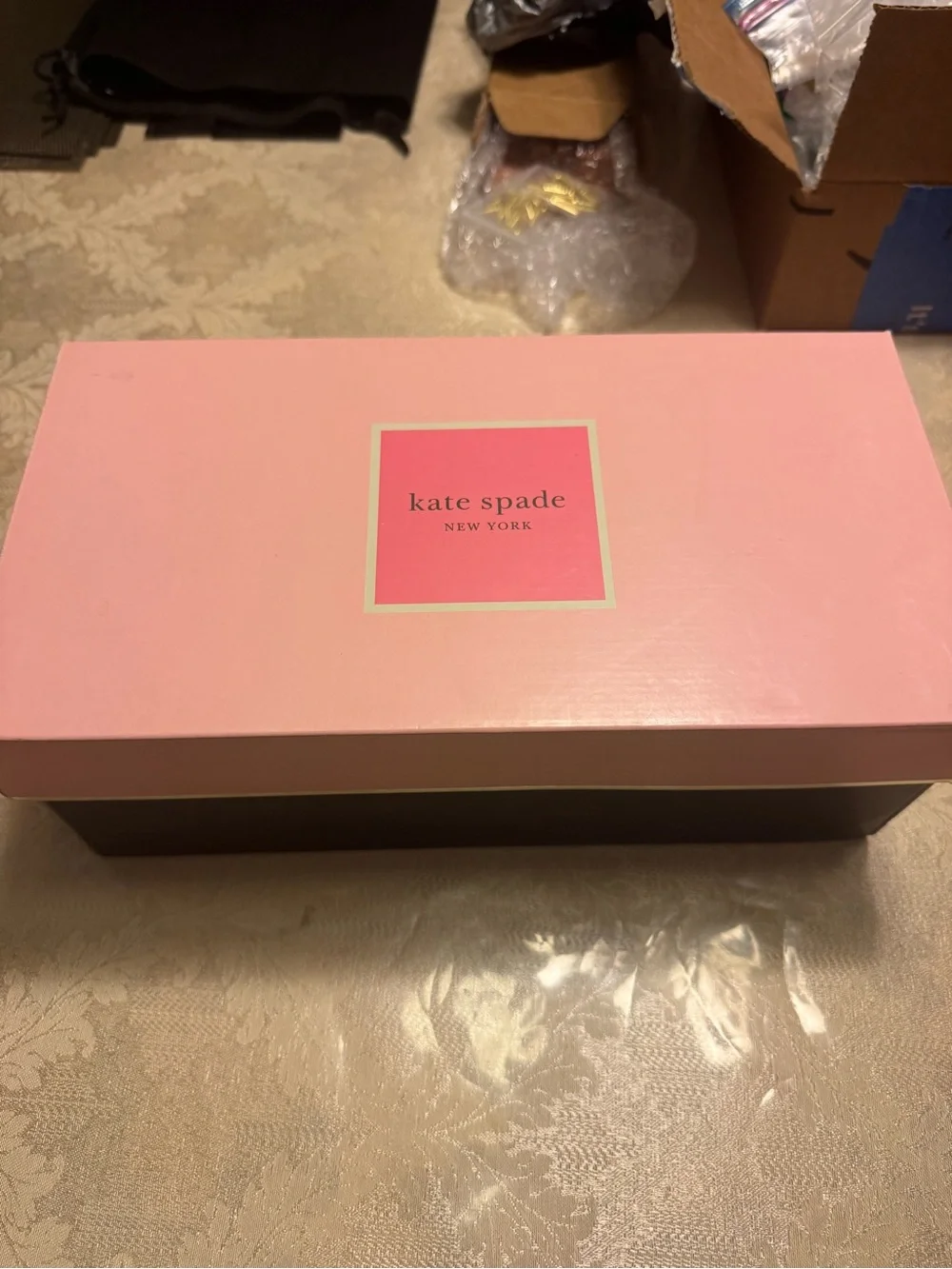 Kate Spade New York Taxi Yellow Fuzzy Slippers Faux Fur Checked NIB Size 8 B 8B